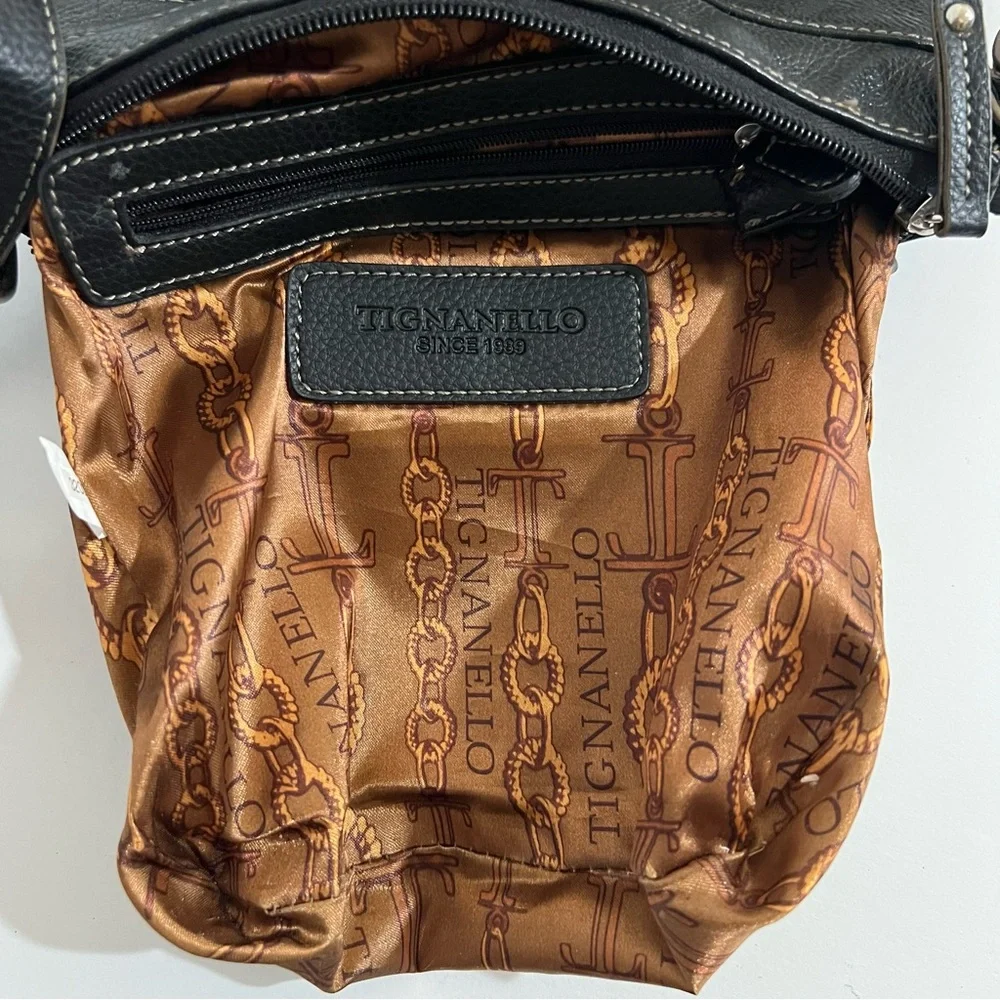 Tignanello Black Pebbled Leather Crossbody Handbag Messenger Bag Unisex